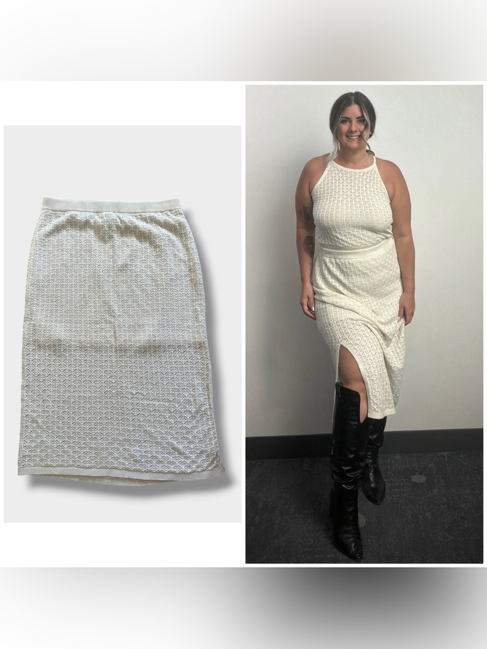 A New Day cream crochet knit midi skirt, XL